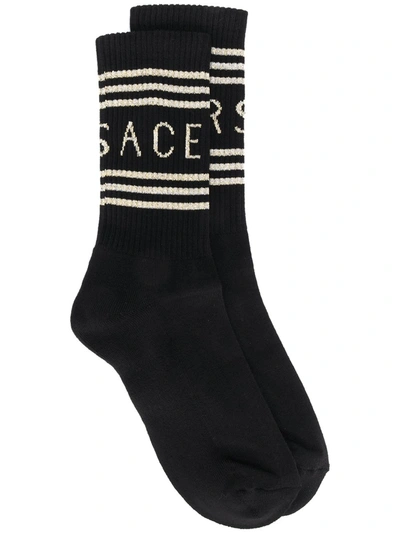 Shop Versace Logo Socks In Black