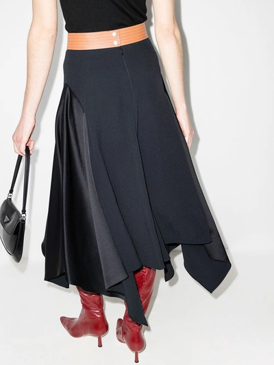 Shop Loewe Leather Waistband Draped Midi Skirt In Black