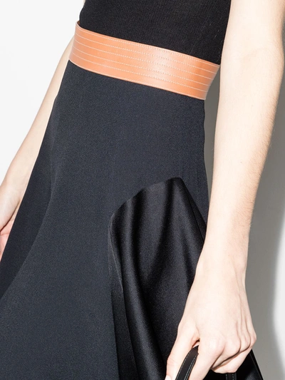 Shop Loewe Leather Waistband Draped Midi Skirt In Black
