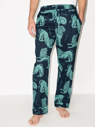 Shop Desmond & Dempsey Circe Lion-print Pajama Shorts In Green