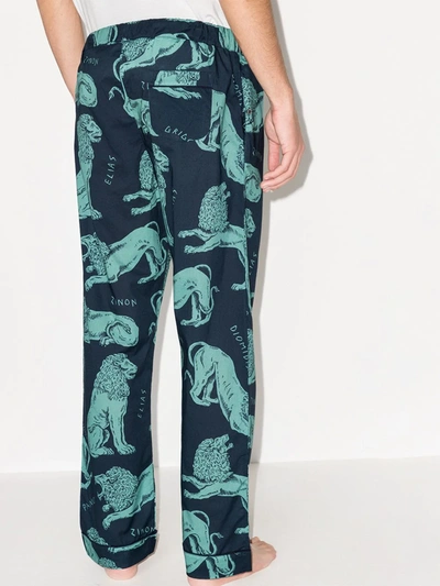 Shop Desmond & Dempsey Circe Lion-print Pajama Shorts In Green