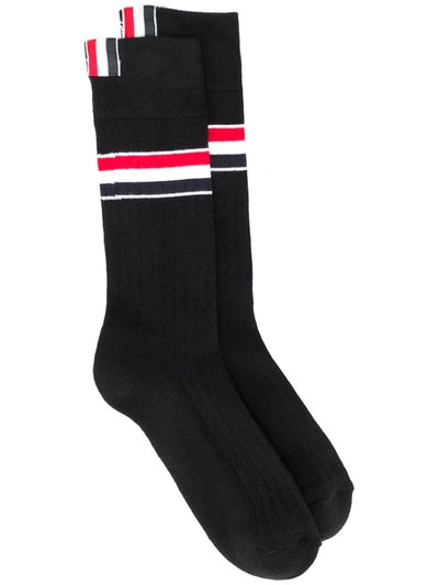 Shop Thom Browne Rwb Stripe Mid-calf Socks In Black