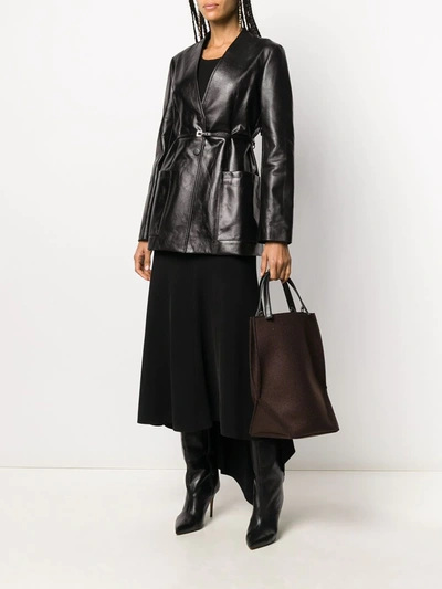 Shop Jil Sander Belted Leather Jacket In Black
