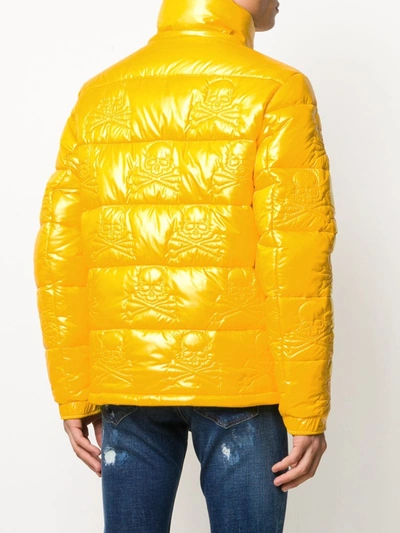 Shop Philipp Plein Skull Padded Jacket In Yellow