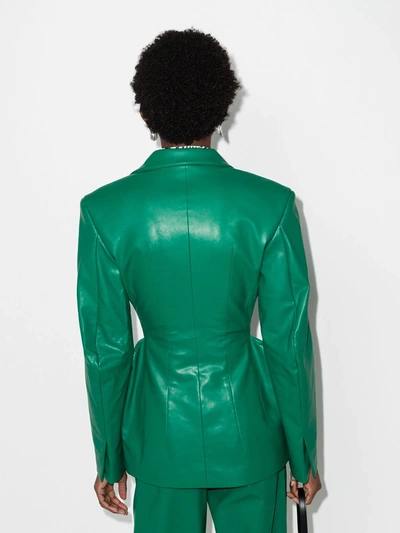 Shop Anouki Double-breasted Faux-leather Blazer In Green