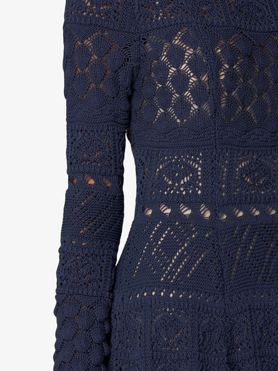 Shop Carolina Herrera Crochet-knit Mid-length Dress In Blue