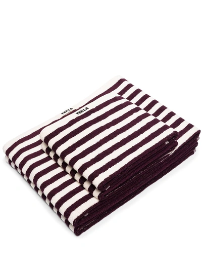 Shop Tekla Stripe Organic Cotton Towel Set In Red