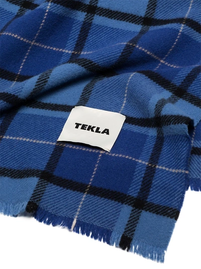 Shop Tekla Tartan-check Wool Blanket In Blue