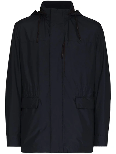 Shop Ermenegildo Zegna Stratos Hooded Lightweight Jacket In Blue