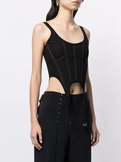 Shop Dion Lee Ribbed Tonal Panel Corset Top In Black