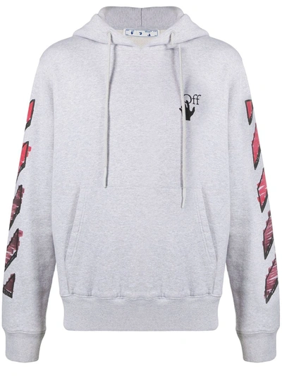 Shop Off-white Logo-print Drawstring Hoodie In Grey