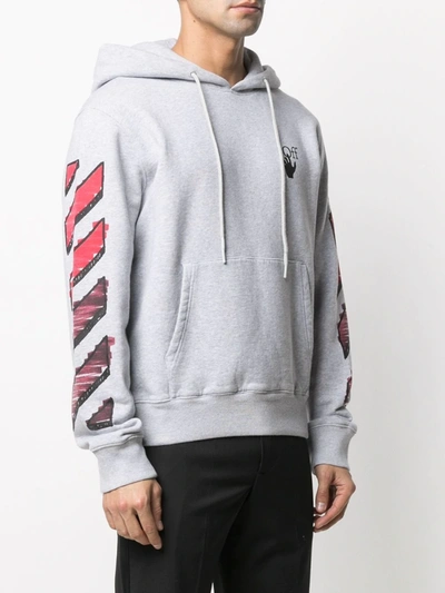 Shop Off-white Logo-print Drawstring Hoodie In Grey