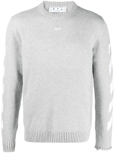 Shop Off-white Logo-print Intarsia-knit Jumper In Grey