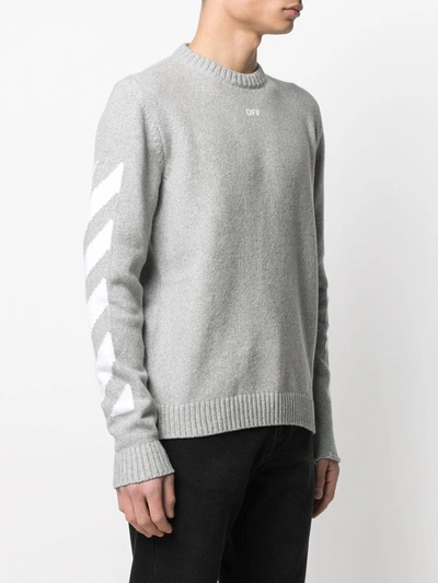 Shop Off-white Logo-print Intarsia-knit Jumper In Grey