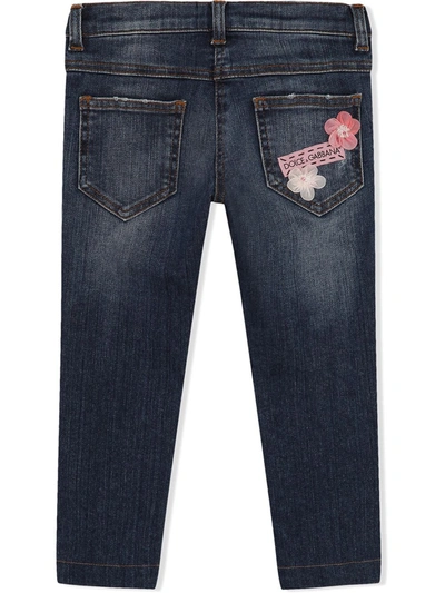 Dolce & Gabbana Dark Blue Skinny Stretch Jeans With Floral Patch In Blue