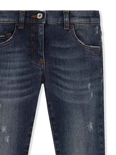 Dolce & Gabbana Dark Blue Skinny Stretch Jeans With Floral Patch In Blue