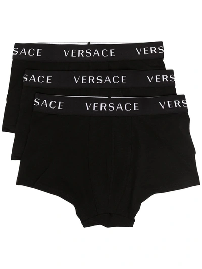 Shop Versace Three-pack Logo Boxers In Black