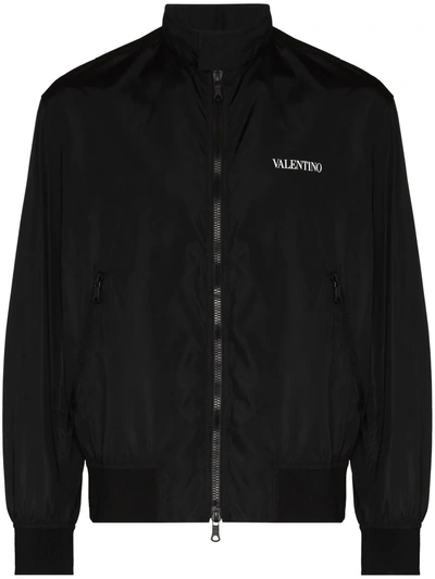 Shop Valentino Logo-print Zip-up Bomber Jacket In Black