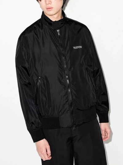 Shop Valentino Logo-print Zip-up Bomber Jacket In Black