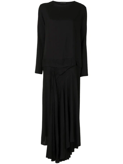 Shop Yohji Yamamoto Draped Knit Dress In Black
