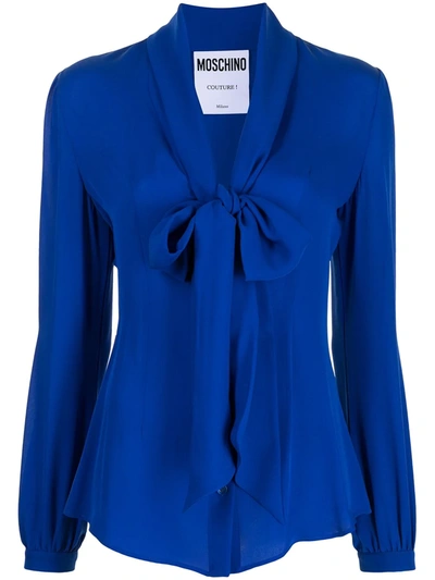 Shop Moschino Long-sleeved Pussy-bow Blouse In Blue