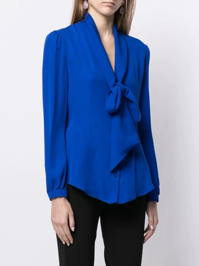 Shop Moschino Long-sleeved Pussy-bow Blouse In Blue