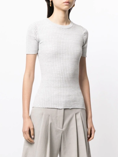 Shop Anna Quan Bebe Crew Neck Rib-knit Top In Grey
