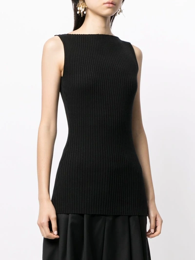 Shop Anna Quan Lena Ribbed-knit Top In Black