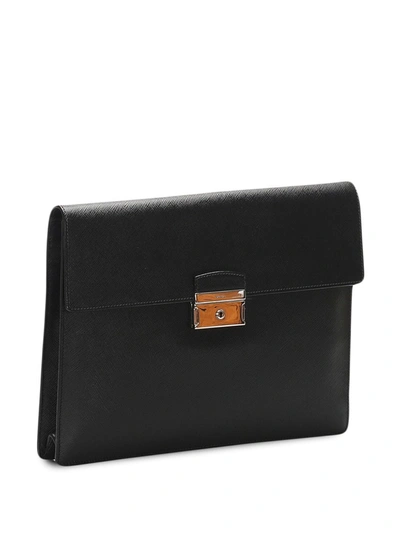 Pre-owned Prada Engraved-logo Clutch Bag In Black