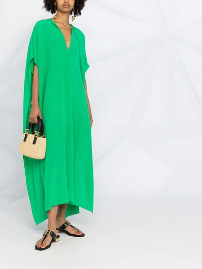 Shop Victoria Beckham Keyhole-neck Silk Kaftan In Green