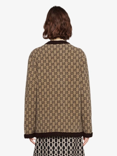 Shop Gucci Gg Intarsia-knit Cardigan In Neutrals