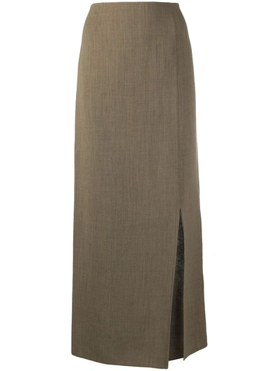 Pre-owned Louis Vuitton 1990s  Slide-slit Maxi Skirt In Green