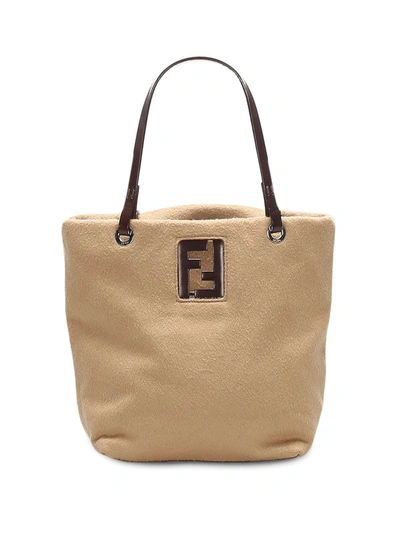 Pre-owned Fendi Logo Plaque Tote Bag In Brown