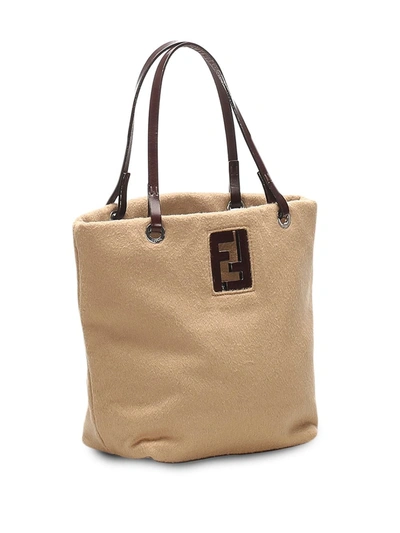 Pre-owned Fendi Logo Plaque Tote Bag In Brown