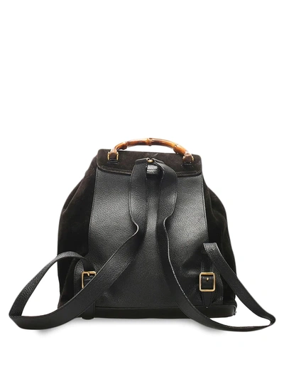 Pre-owned Gucci Bamboo Drawstring Backpack In Black