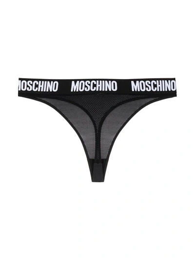 Shop Moschino Logo-waistband Thong In Black