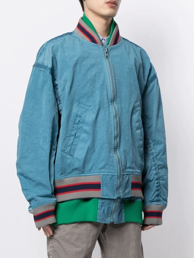 Shop Kolor Striped Rib Bomber Jacket In Blue