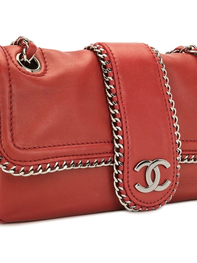 Pre-owned Chanel Cc 搭链边饰翻盖单肩包 In Red