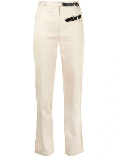 Pre-owned Chanel Buckled Straight-leg Trousers In Neutrals