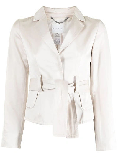 Pre-owned Celine  Belted Single-breasted Blazer In Neutrals