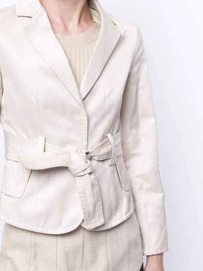 Pre-owned Celine  Belted Single-breasted Blazer In Neutrals