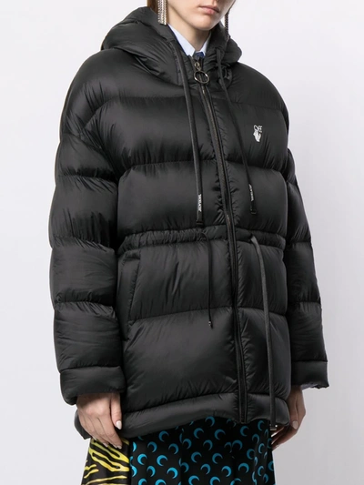 Shop Off-white Hooded Short Padded Coat In Black