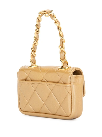 Pre-owned Chanel 1990 Quilted Cc Mini Bag In Gold