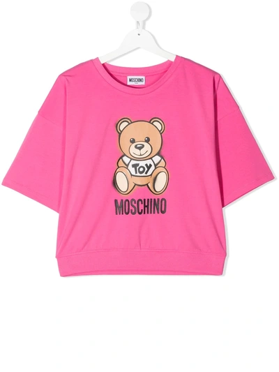Shop Moschino Teen Teddy Logo Print T-shirt In Pink