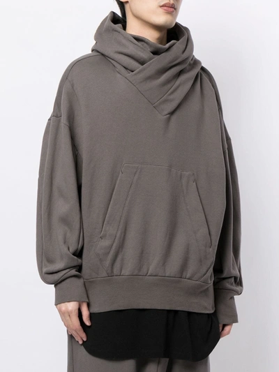 Shop Julius High Neck Hoodie In Grey