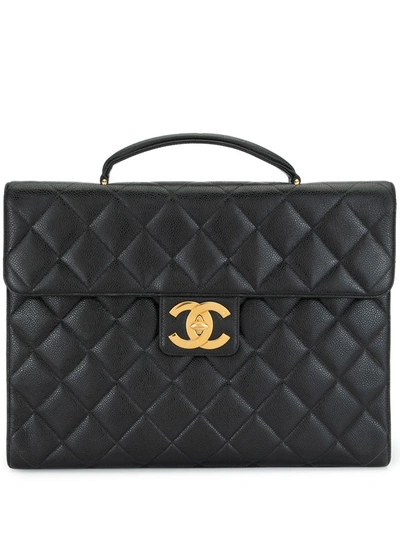 Pre-owned Chanel Jumbo Diamond Quilt Cc Briefcase In Black