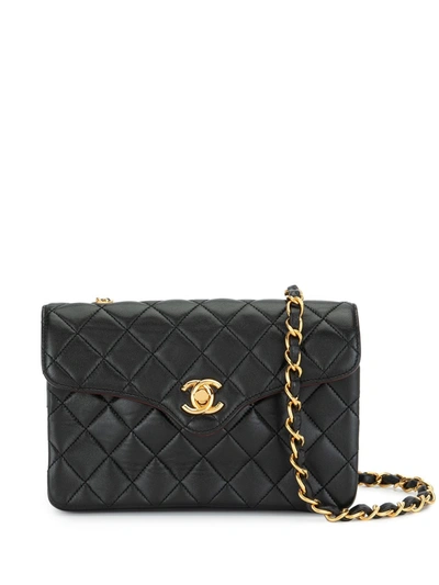Pre-owned Chanel 1992 Quilted Cc Mini Shoulder Bag In Black