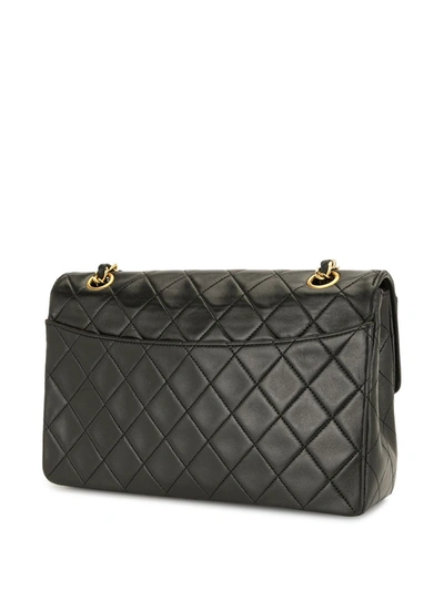 Pre-owned Chanel 1990 Quilted Cc Double Chain Shoulder Bag In Black