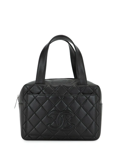 Pre-owned Chanel 2001 Quilted Cc Logo Tote Bag In Black