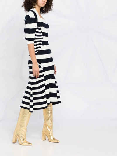 Shop Alexander Mcqueen Stripe-pattern Fitted Dress In Blue